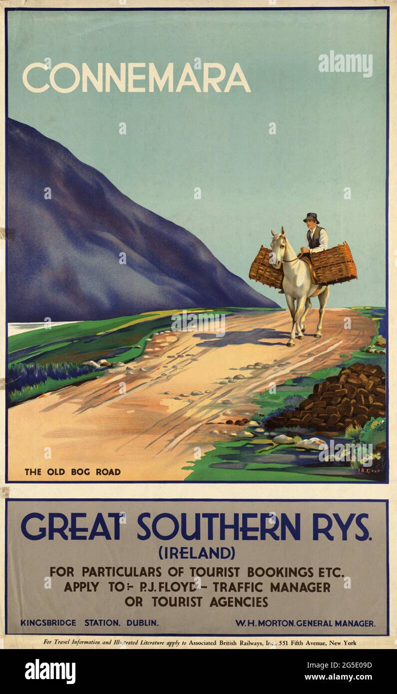 Affiche de voyage vintage pour Connemara en Irlande avec Great Southern Railways Banque D'Images