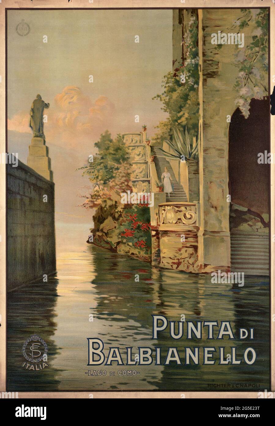 Une affiche de voyage vintage pour Punta Balbianello, Lac de Côme, Italie Banque D'Images