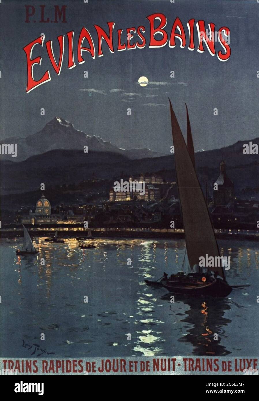 Une affiche de voyage vintage pour Evian les bains en France Banque D'Images