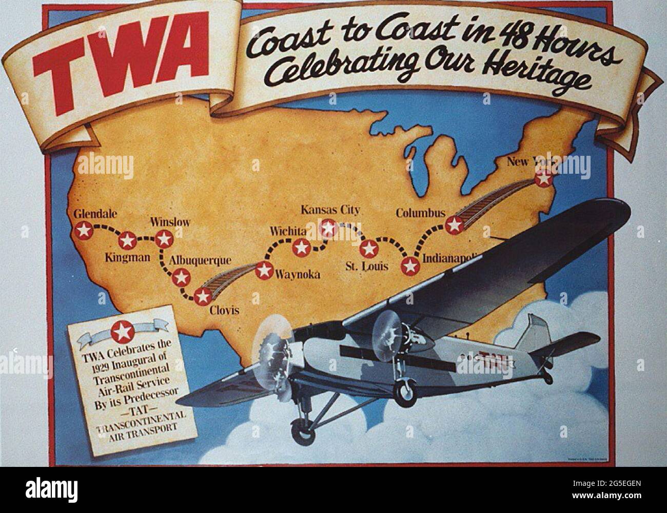 Affiche de voyage vintage pour voyager aux États-Unis avec TWA (Trans World Airlines) Banque D'Images
