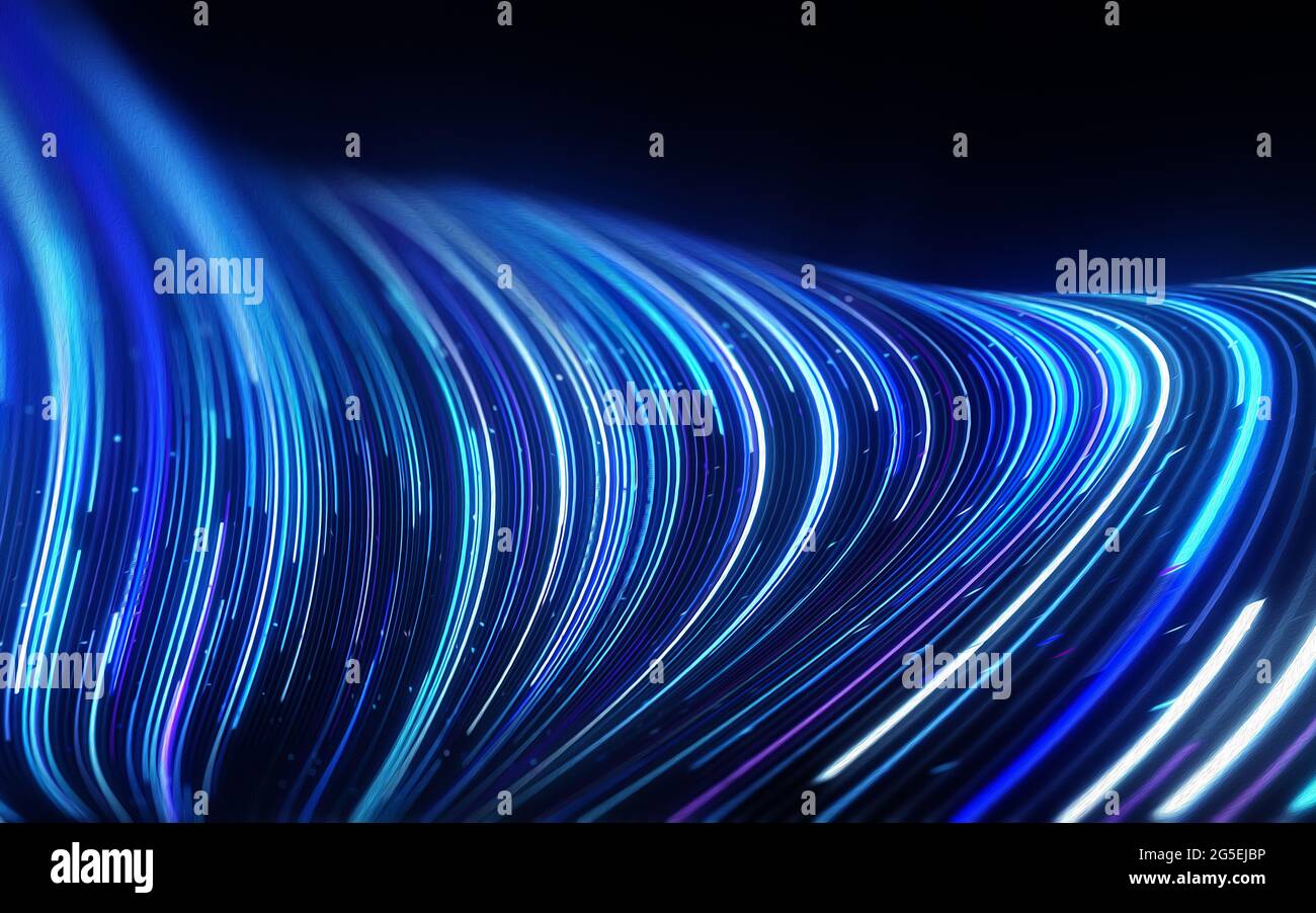 Lignes abstraites flux dynamique motif en bleu sur fond noir pour le concept de la technologie ai. Banque D'Images