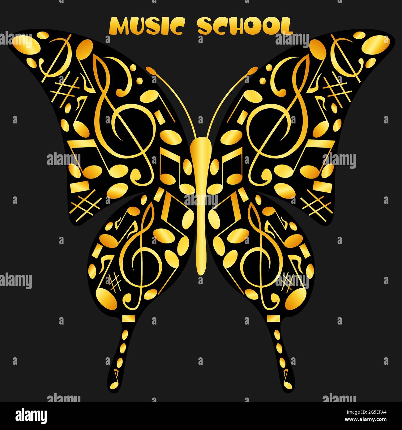logo sous forme de papillon fait de notes musicales pour une école de musique 1 Illustration de Vecteur
