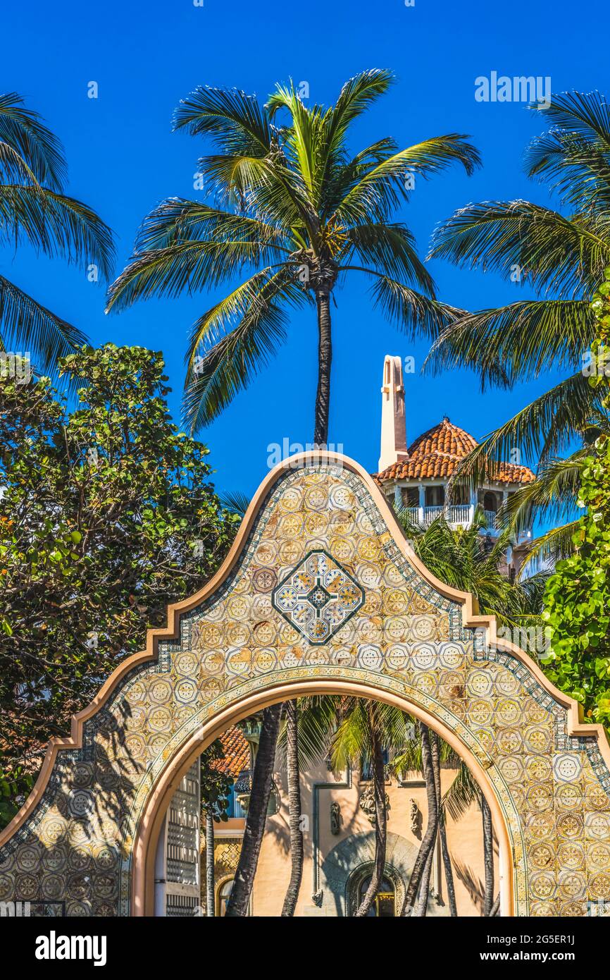 Portail d'entrée Mar-A-Lago l'ancien President's House Residence National Historic Landmark Palm Beach Florida Banque D'Images