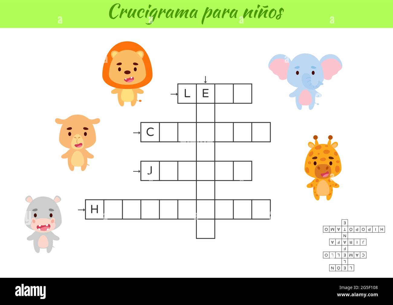 Mots croisés pour les enfants en espagnol avec des photos d
