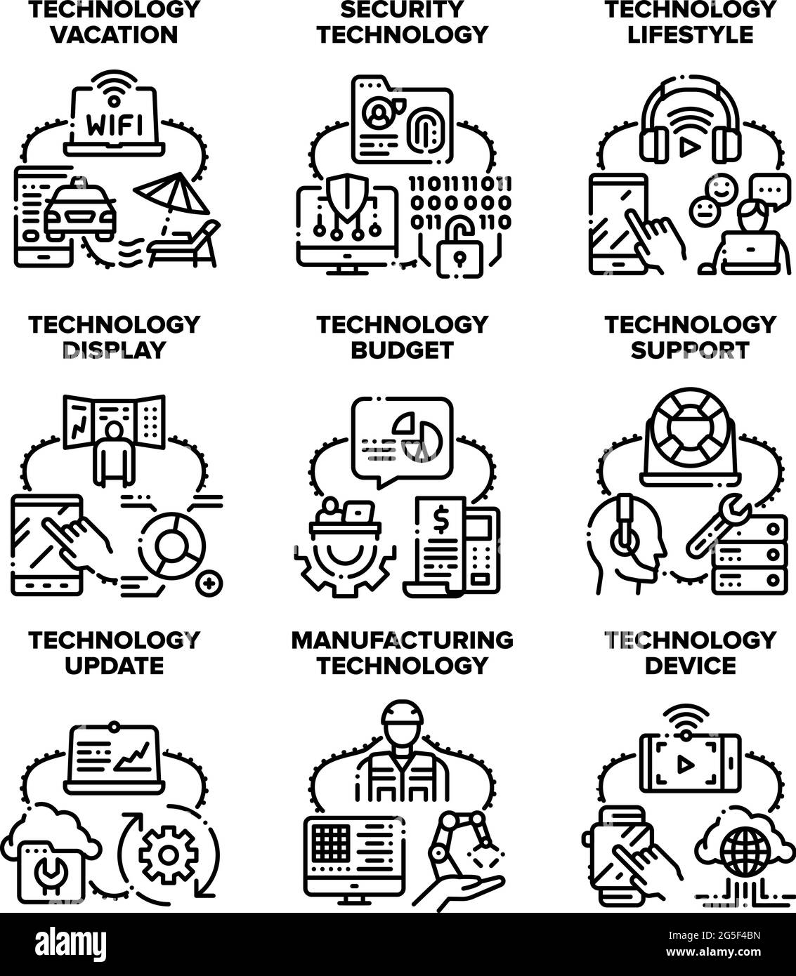 Support technologique Set icônes illustrations vectorielles Illustration de Vecteur