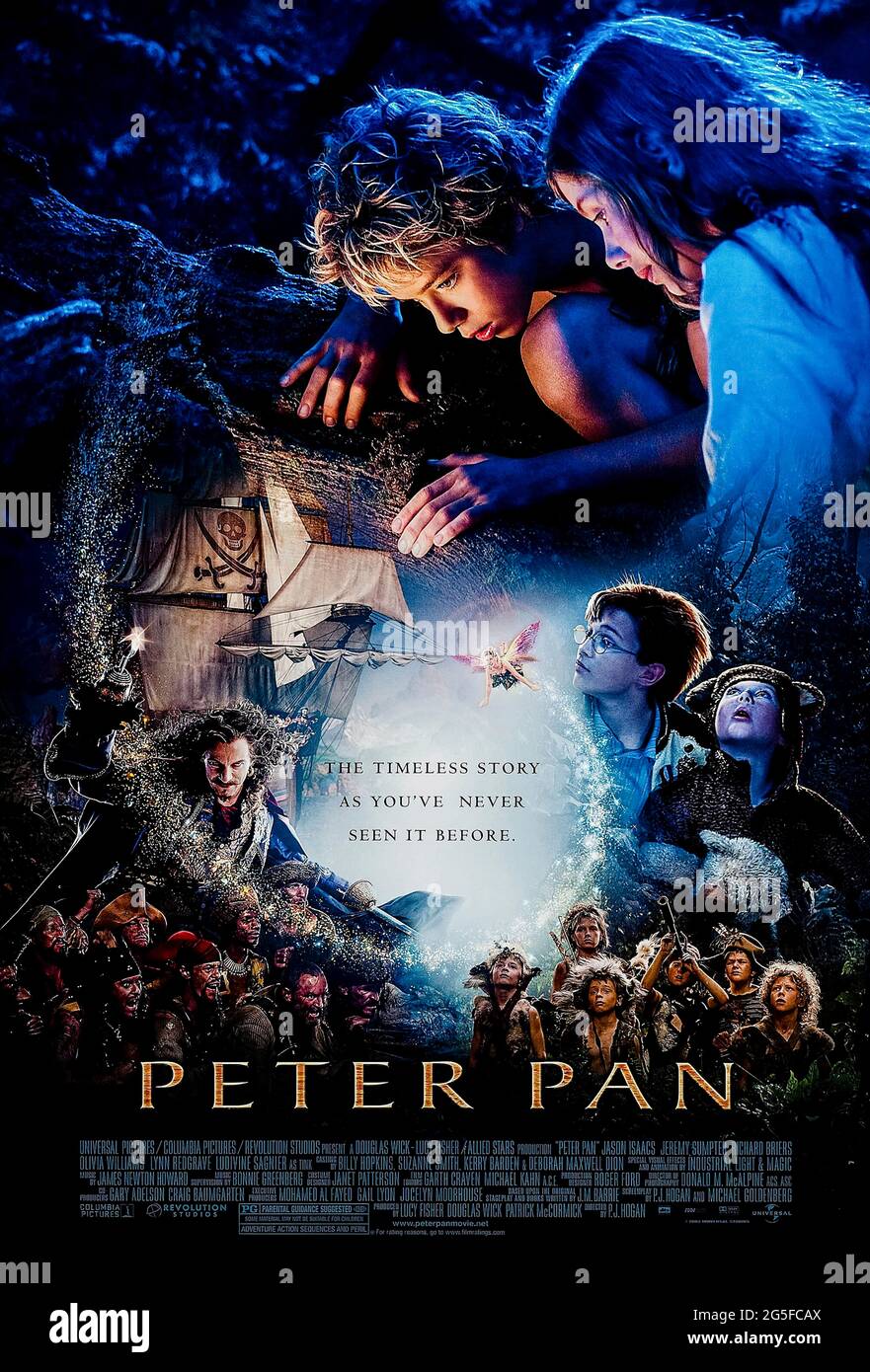 Peter Pan (2003) dirigé par P.J. Hogan et Jeremy Sumpter, Jason Isaacs, Olivia Williams et Rachel Hurd-Wood. Adaptation fidèle de J.M. Barrie aime beaucoup jouer sur Wendy et ses frères voyage à Neverland avec Peter Pan pour combattre avec son ennemi capitaine crochet. Banque D'Images