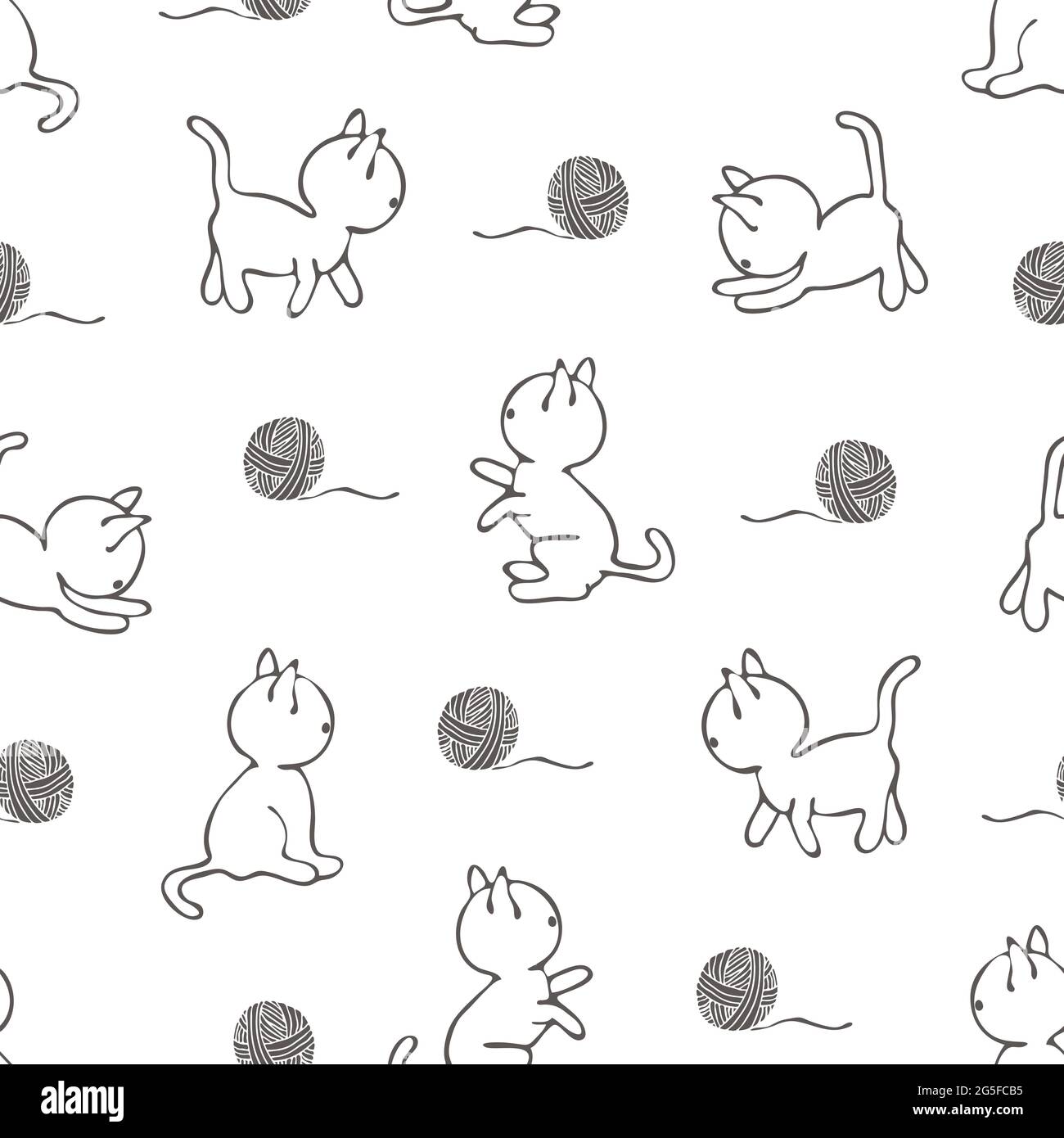 Motif vectoriel transparent avec chats sur fond blanc. Papier peint à motif animal style art. Joli tissu de mode chaton. Illustration de Vecteur