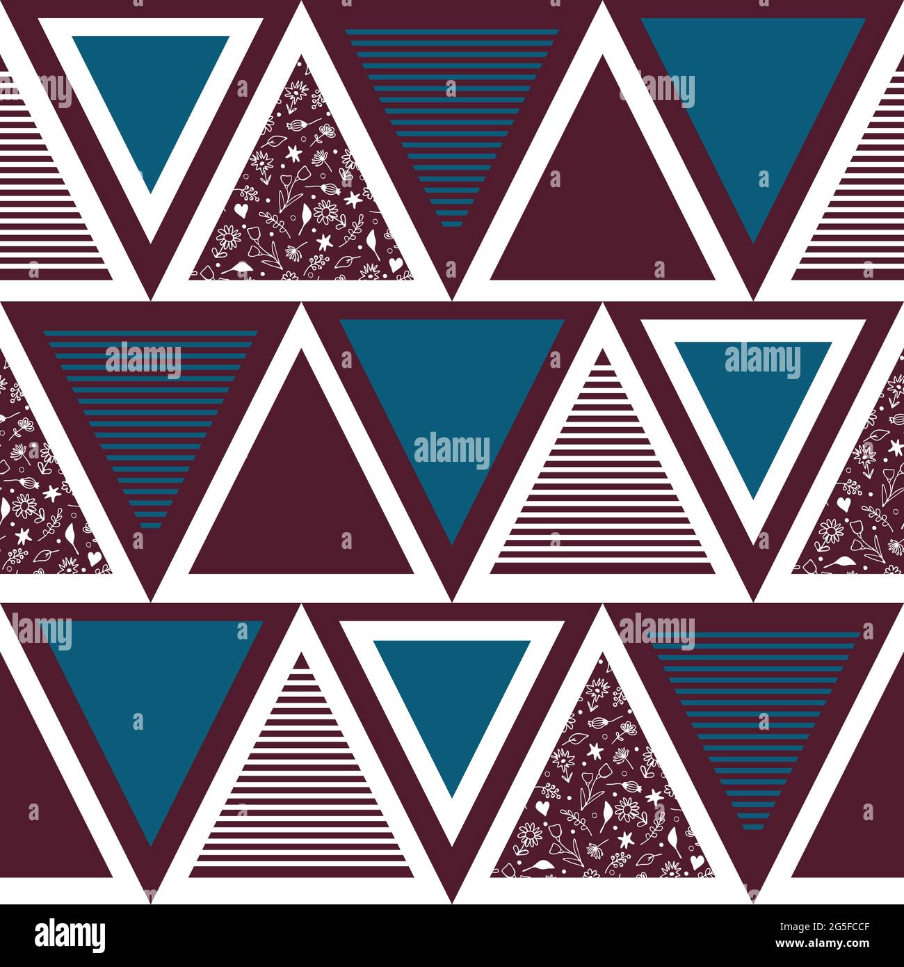 Motif vectoriel sans couture avec mosaïque de triangles modernes sur fond blanc. Papier peint géométrique simple avec violet et bleu. Illustration de Vecteur