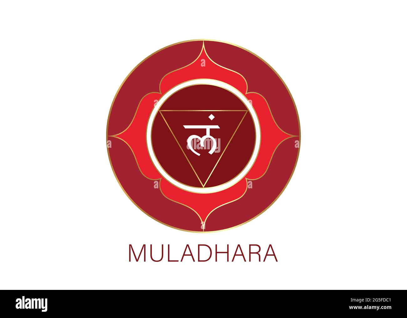 Modèle de logo Muladhara chakra. Premier symbole chakra racine. Méditation du signe sacral rouge, vecteur de mandala ronde de yoga isolé sur fond blanc Illustration de Vecteur