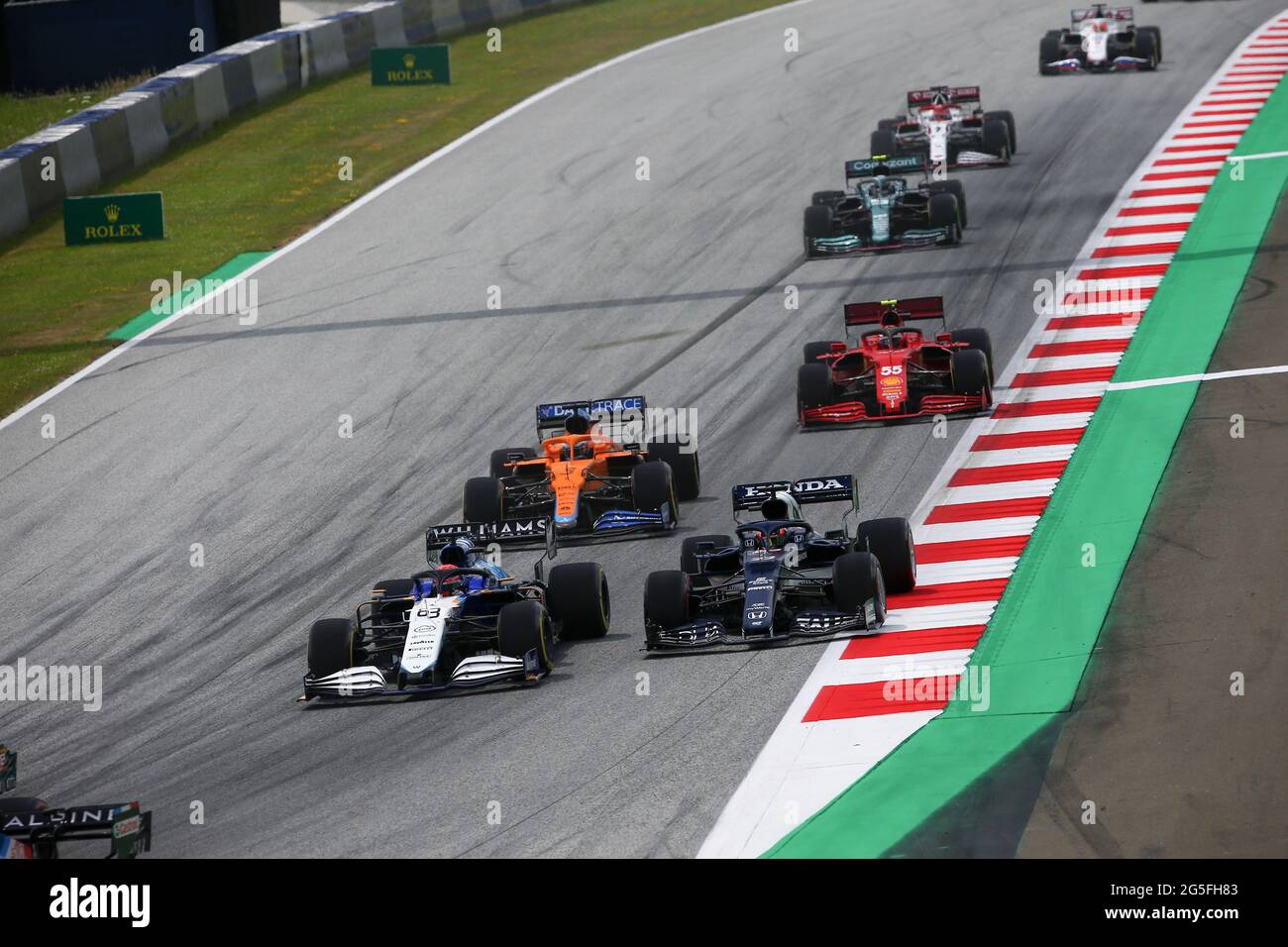 Spielberg, Autriche. 27 juin 2021. 63 RUSSELL George (gbr), Williams Racing F1 FW43B, action et 22 TSUNODA Yuki (jap), Scuderia AlphaTauri Honda AT02 pendant la Formule 1 Grosser Preis Der Steiermark 2021, Grand Prix de Styrie 2021, 8e manche du Championnat du monde de Formule 1 FIA 2021 du 25 au 27 juin, 2021 sur le Red Bull Ring, à Spielberg, Autriche - photo Joao Filipe/DPPI crédit: DPPI Media/Alay Live News Banque D'Images