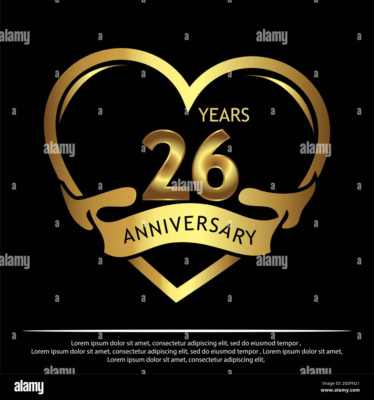 26 ans anniversaire or. Anniversaire modèle design pour le web, jeu, poster créatif, brochure, dépliant, prospectus, Magazine, carte d'invitation - Vector Illustration de Vecteur