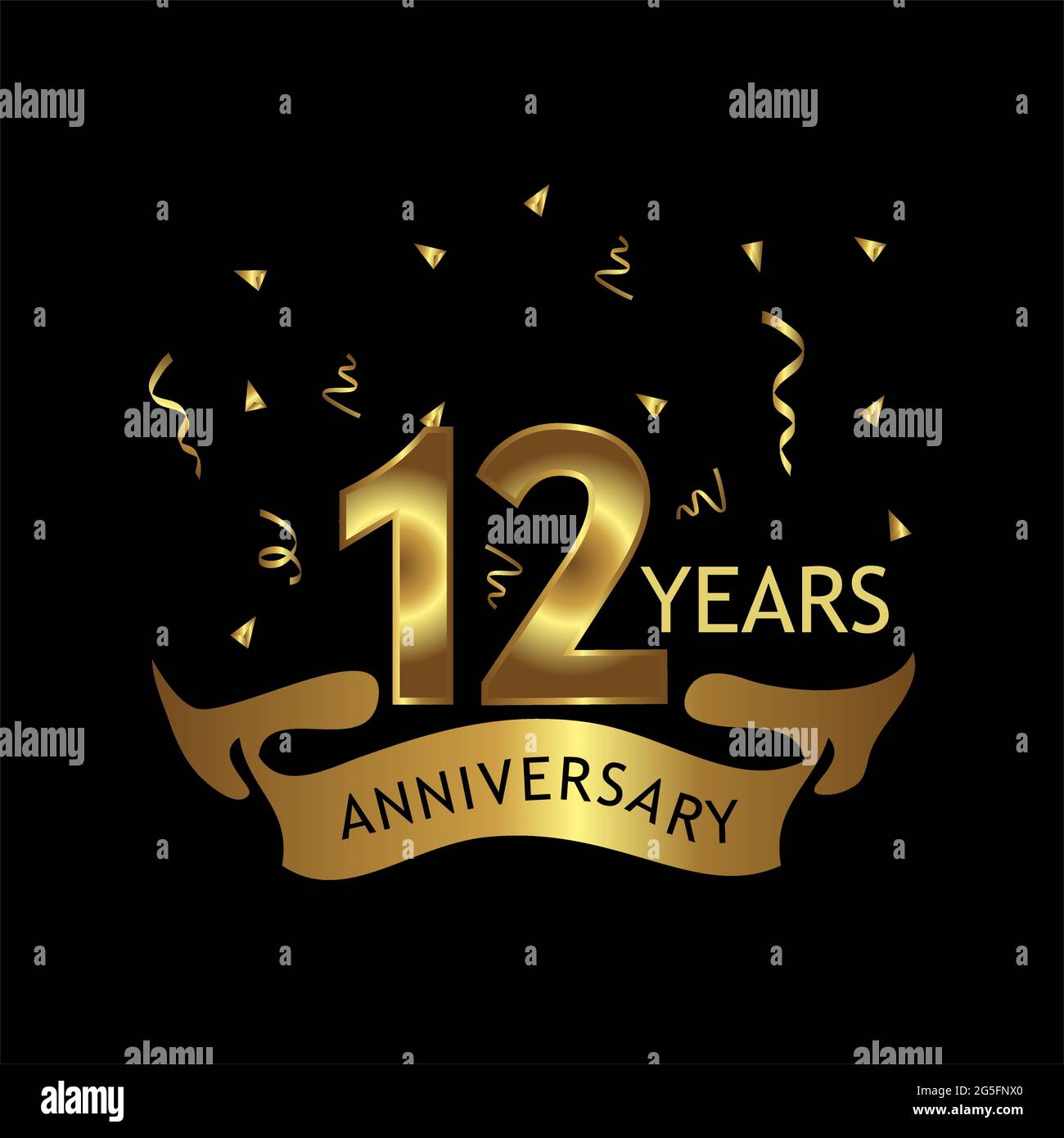 12 ans anniversaire or. Anniversaire modèle design pour le web, jeu, poster créatif, brochure, dépliant, prospectus, Magazine, carte d'invitation - Vector Illustration de Vecteur