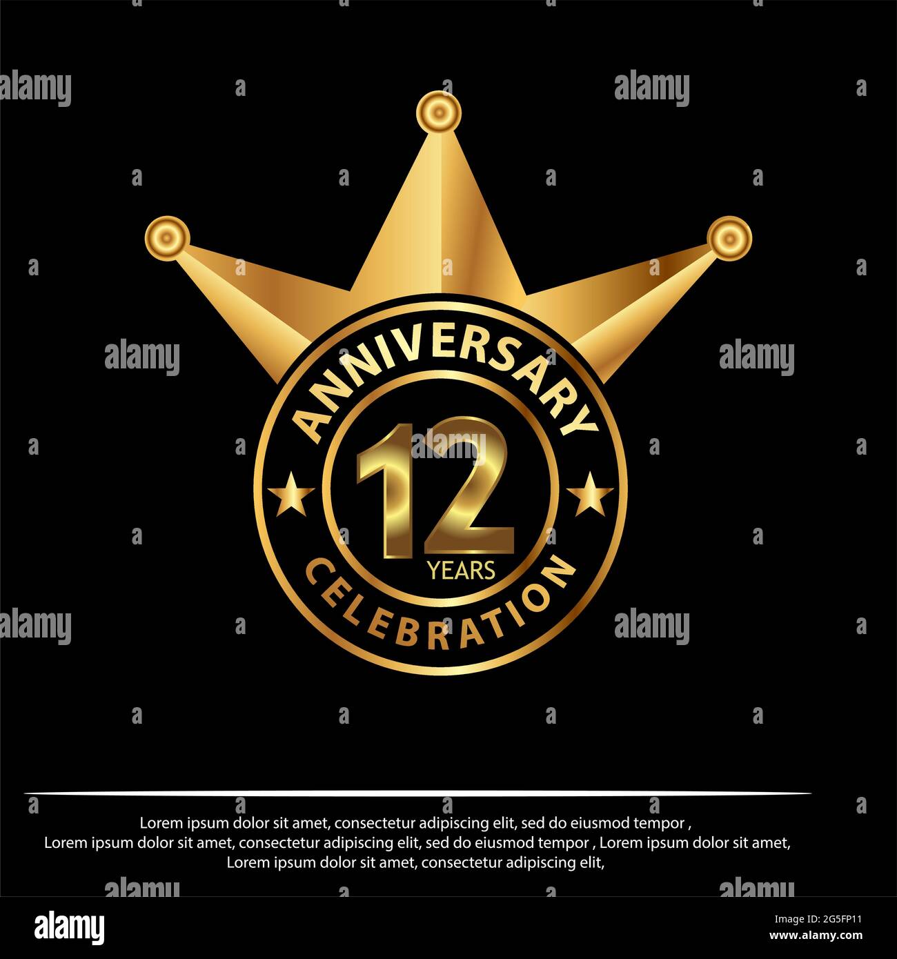 12 ans anniversaire or. Anniversaire modèle design pour le web, jeu, poster créatif, brochure, dépliant, prospectus, Magazine, carte d'invitation - Vector Illustration de Vecteur