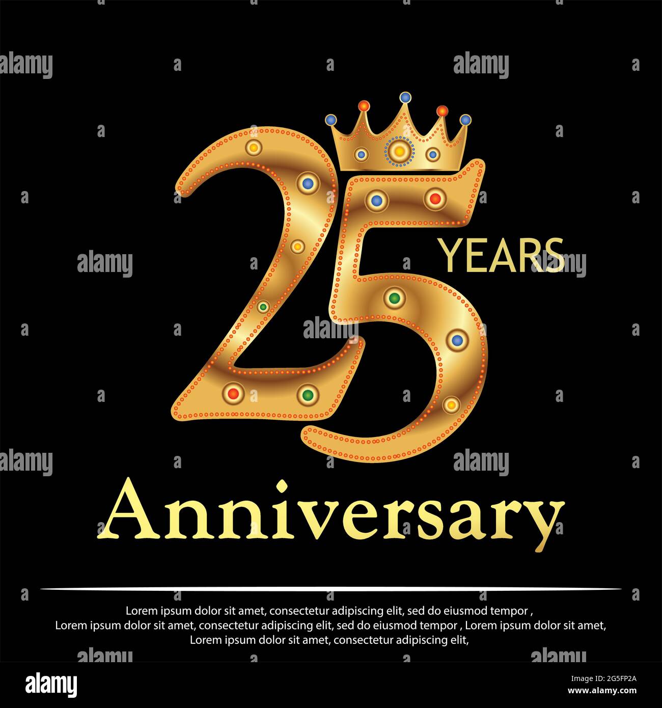 25 ans d'anniversaire, icône Or.. Illustration vectorielle sur fond noir Illustration de Vecteur