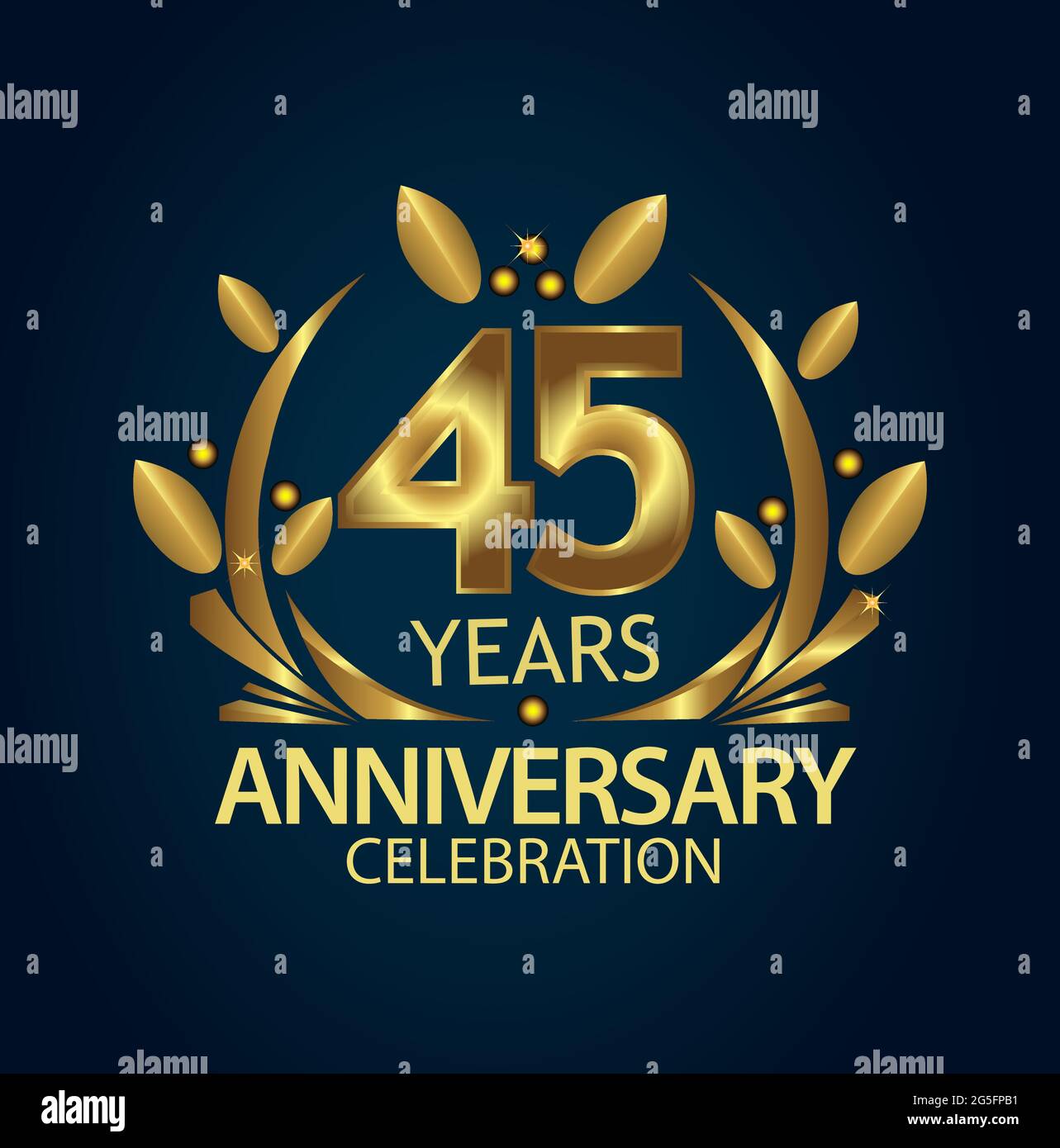 Quarante cinq ans anniversaire or. Anniversaire modèle design pour le web, jeu, poster créatif, brochure, dépliant, prospectus, magazine, carte d'invitation Illustration de Vecteur