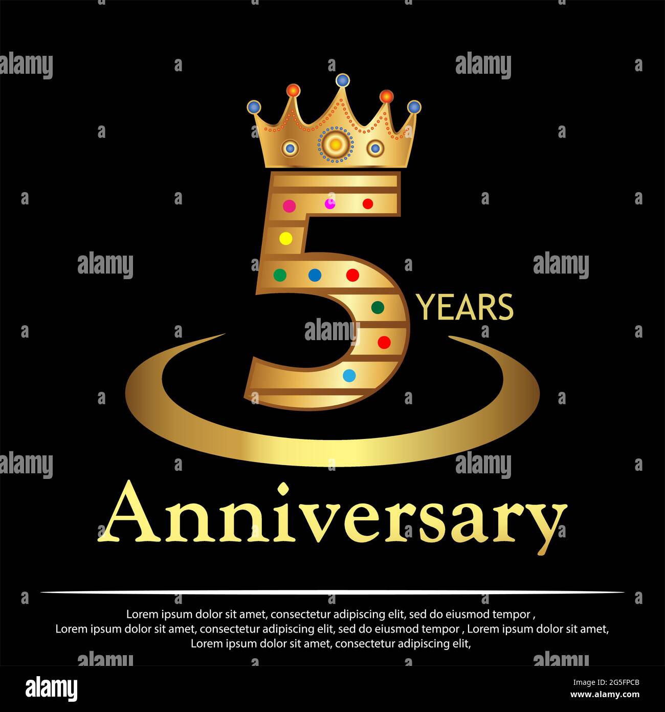 5 ans d'anniversaire, icône Or.. Illustration vectorielle sur fond noir Illustration de Vecteur