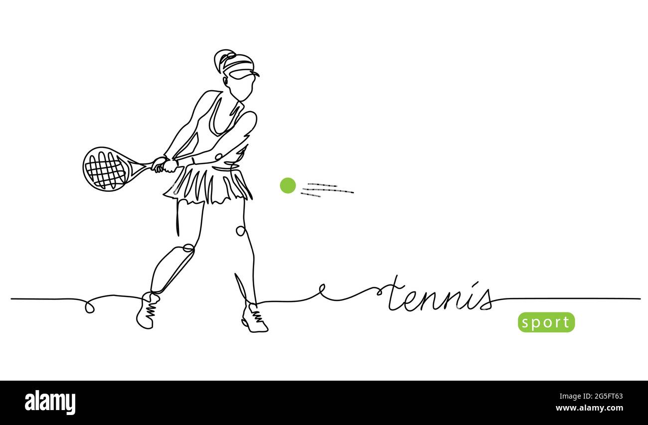 Joueur de tennis simple vecteur fond, bannière, affiche avec femme, raquette et balle. Illustration d'un dessin d'art d'une ligne d'un joueur de tennis Illustration de Vecteur