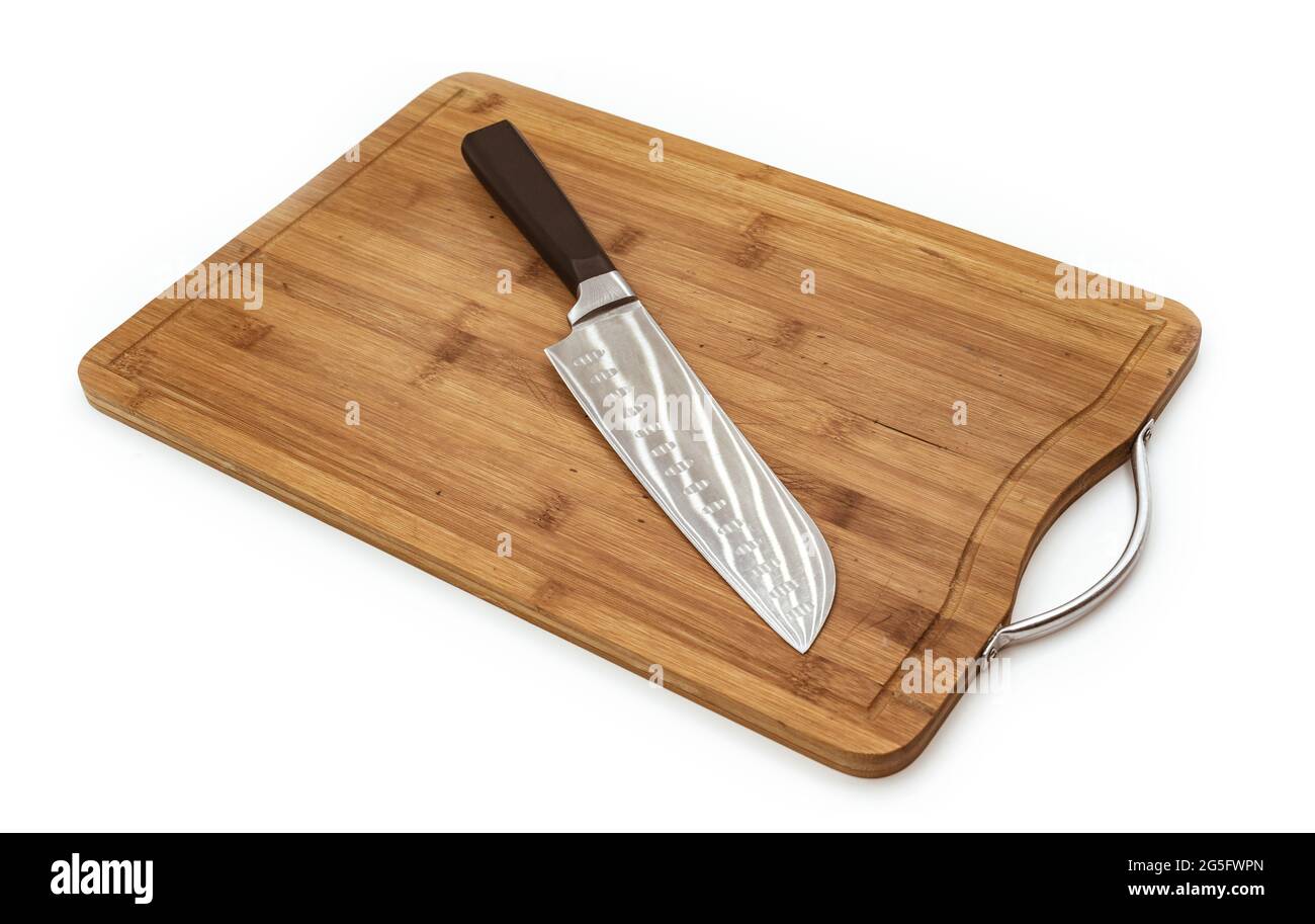 couteau de chef sur carton dur, isolé Banque D'Images