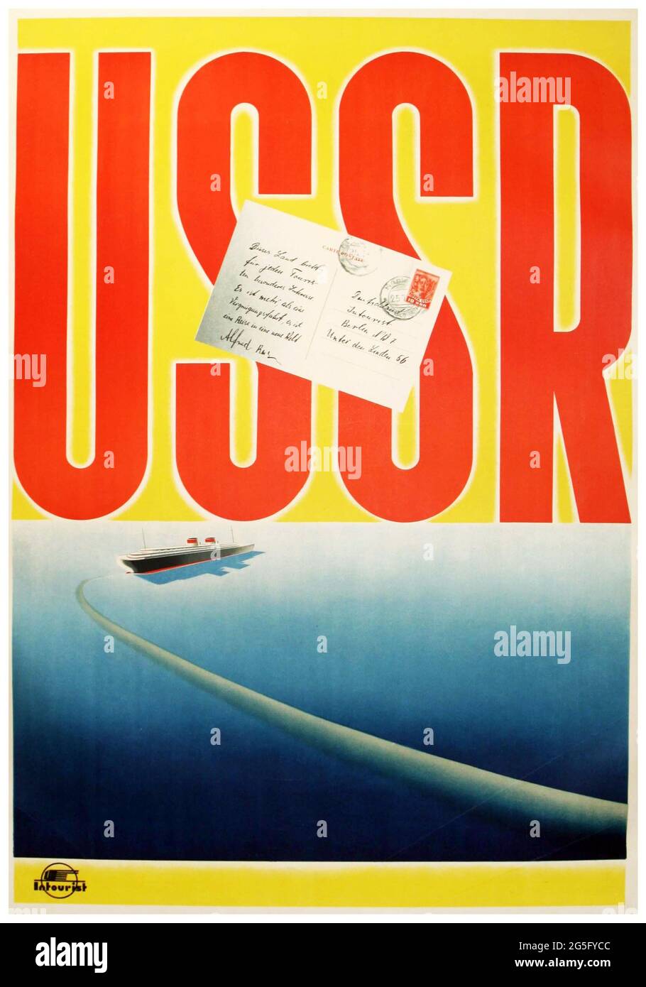 Affiche de publicité de voyage de l'ancien Soviet Intourist par N. Zhukov URSS – affiche de voyage 1936 Banque D'Images