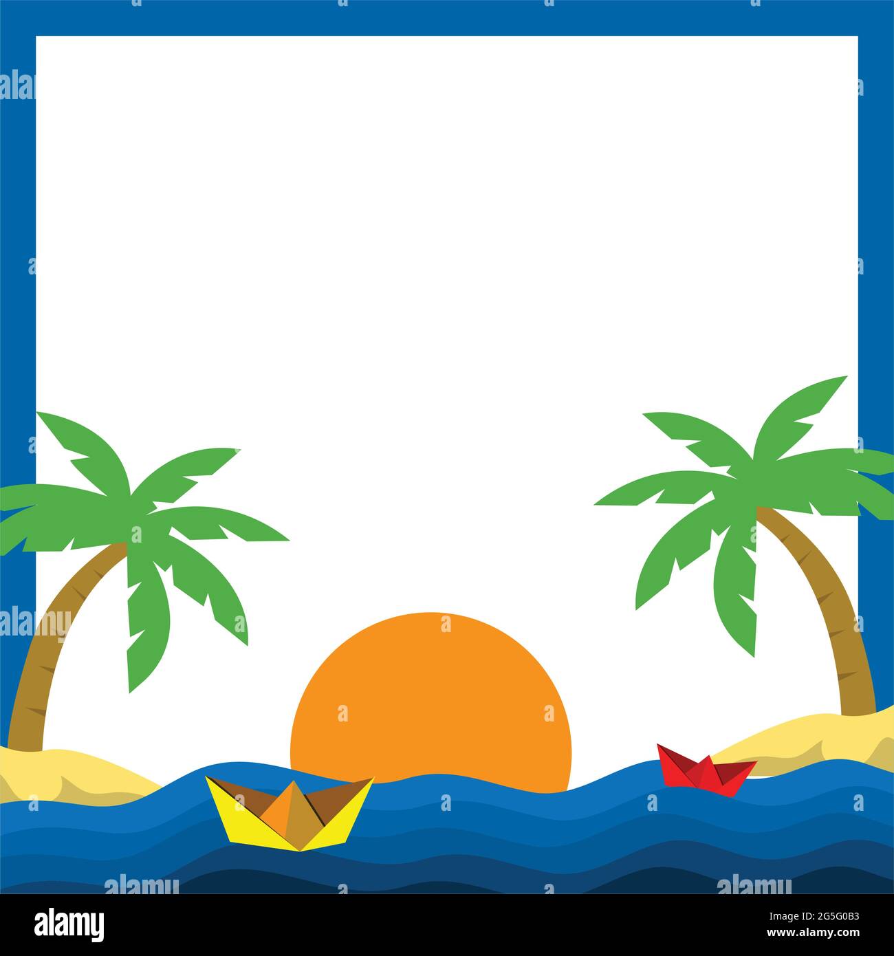 Cadre de plage, motifs plats sur fond blanc Illustration de Vecteur