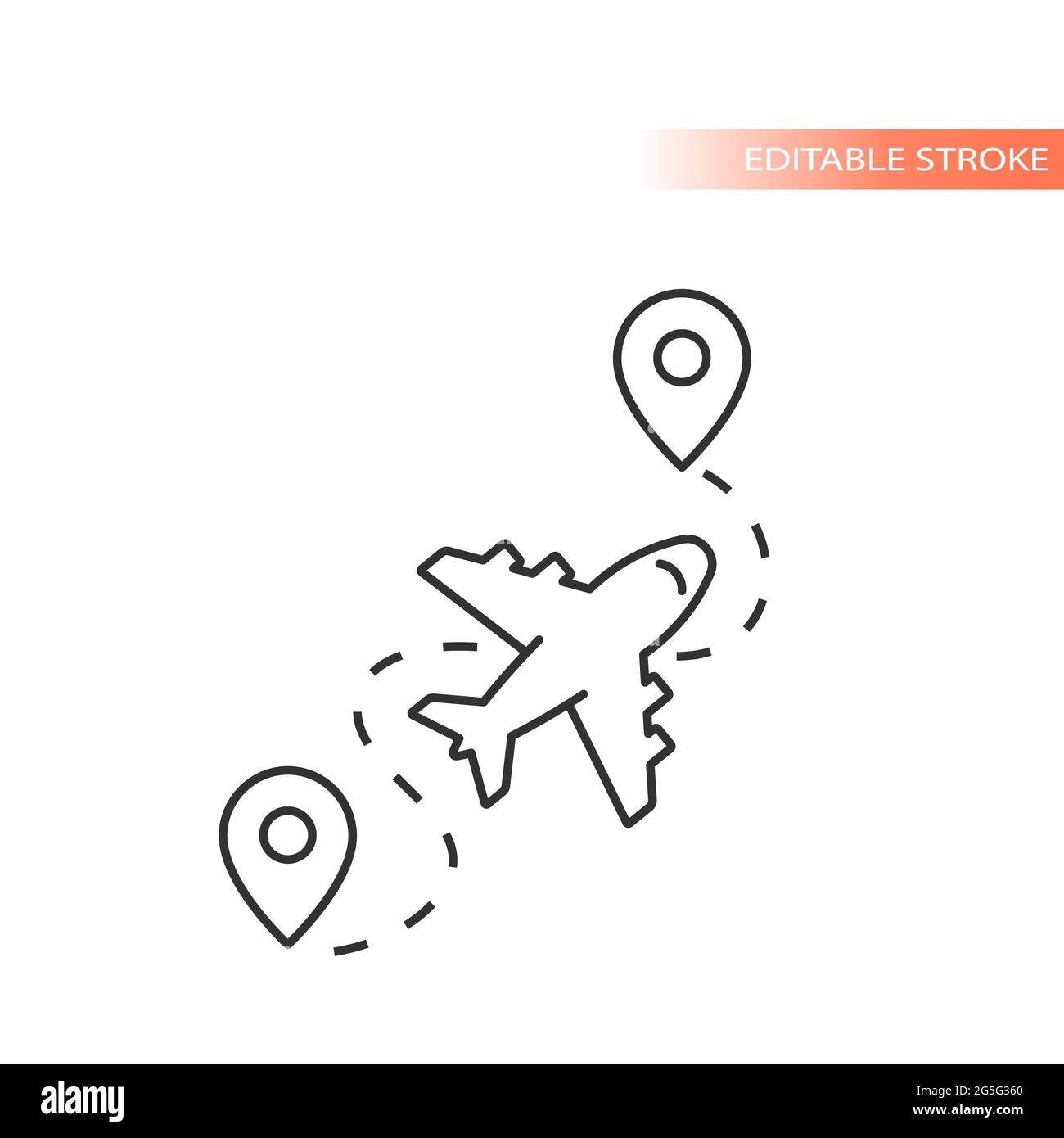 Itinéraire de vol en avion avec icône de vecteur de localisation. Contour, contour modifiable. Illustration de Vecteur