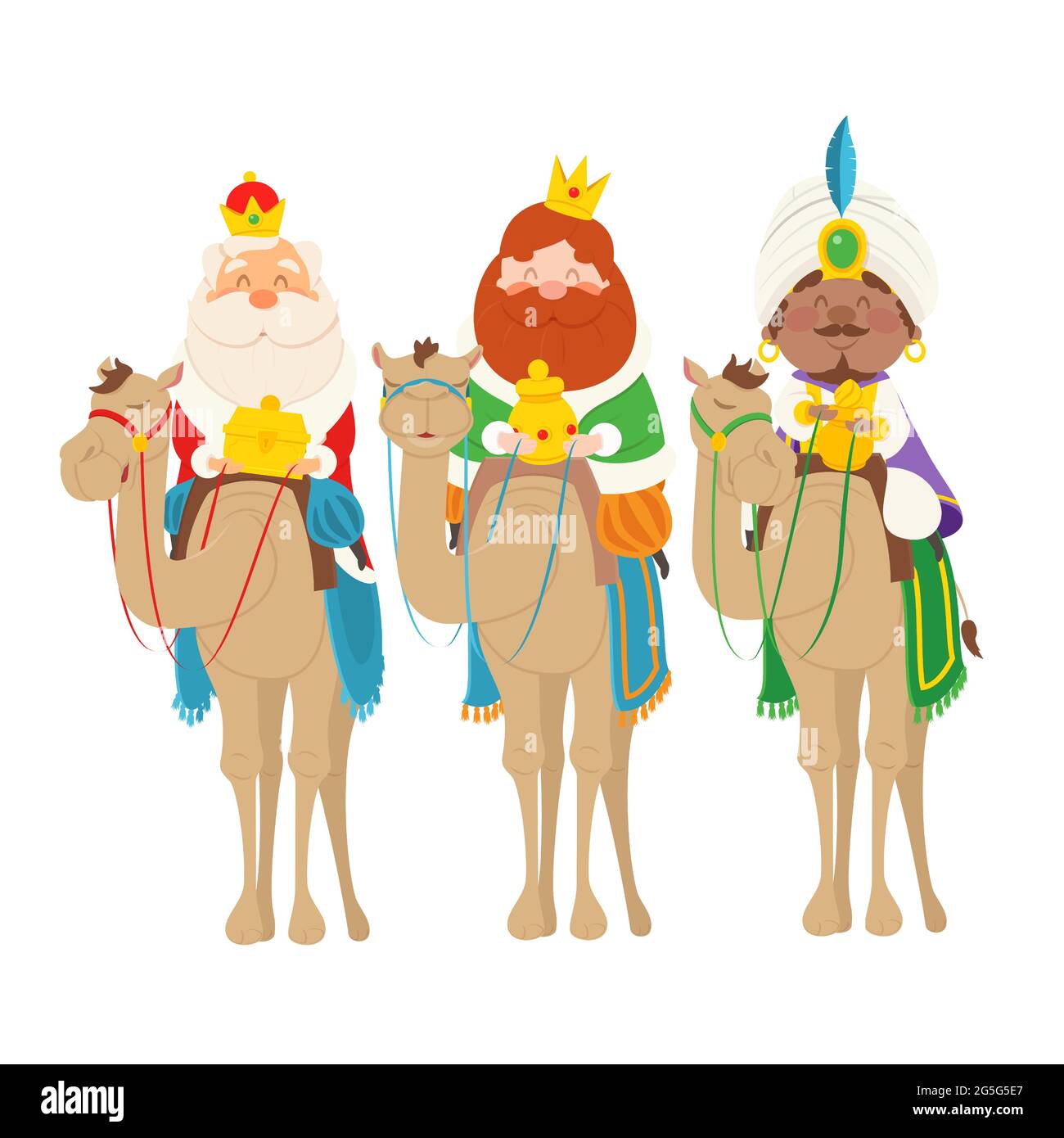 Trois sages homme sur les chameaux apporter des cadeaux - célébration Epiphany vecteur illustration style de dessin animé Illustration de Vecteur