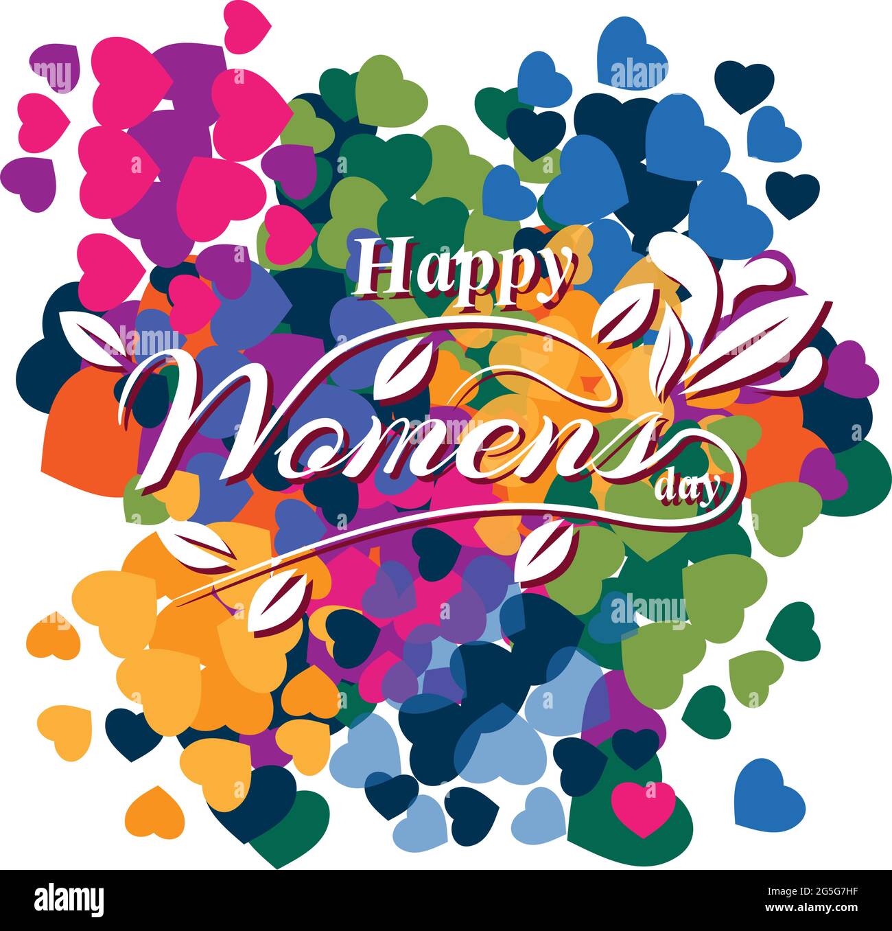 Modèle de carte de vœux Happy Women's Day avec texte à la main. Illustration de Vecteur