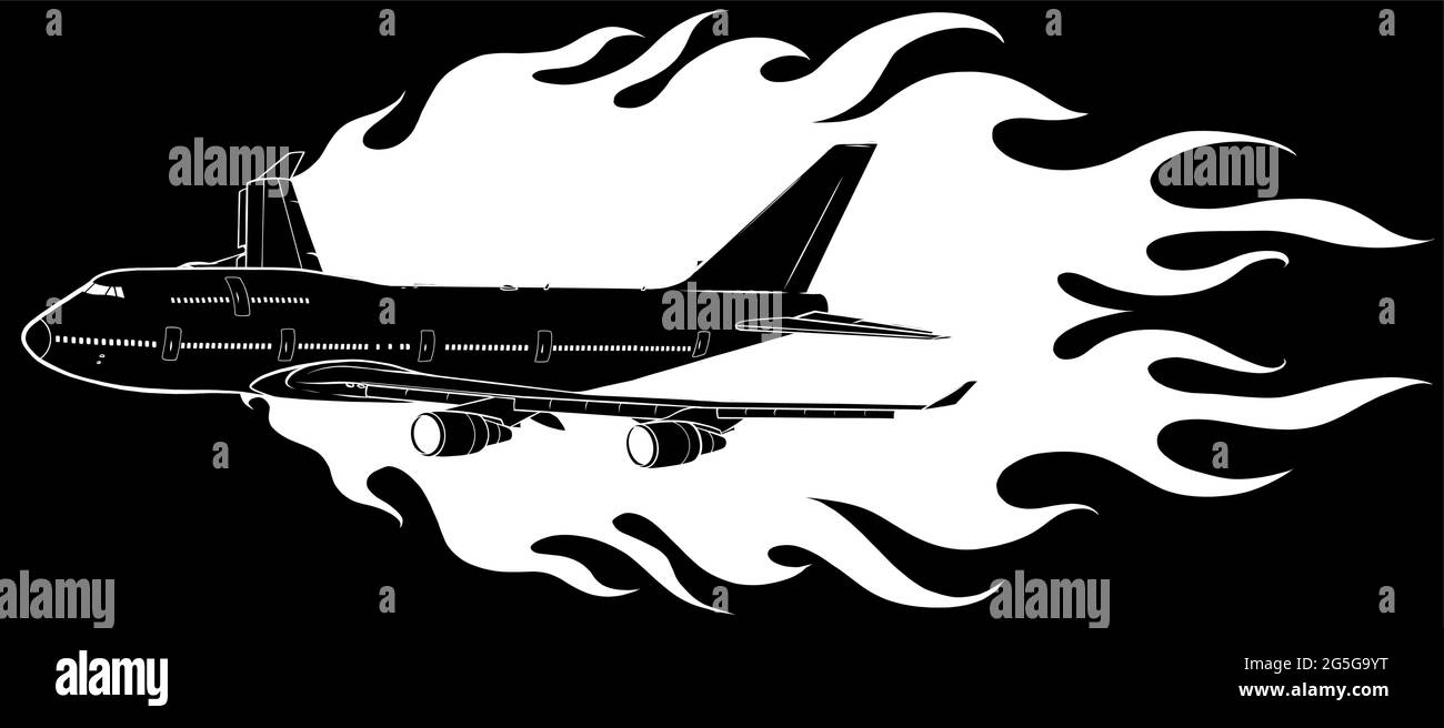 illustration vectorielle d'un avion civil avec des flammes Illustration de Vecteur