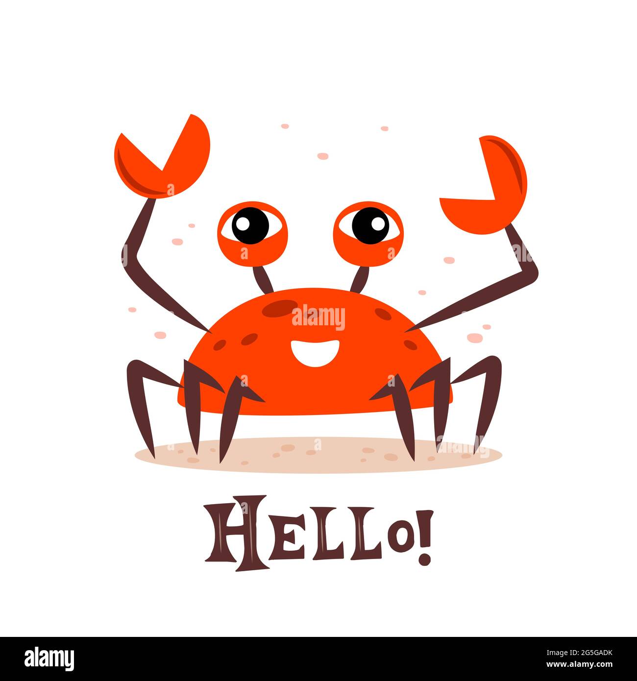 Adorable personnage de crabe rouge à dessin animé souriant. Bonjour crabe. Illustration vectorielle amusante pour affiche, logo, carte de vœux, bannière, joli dessin animé Illustration de Vecteur