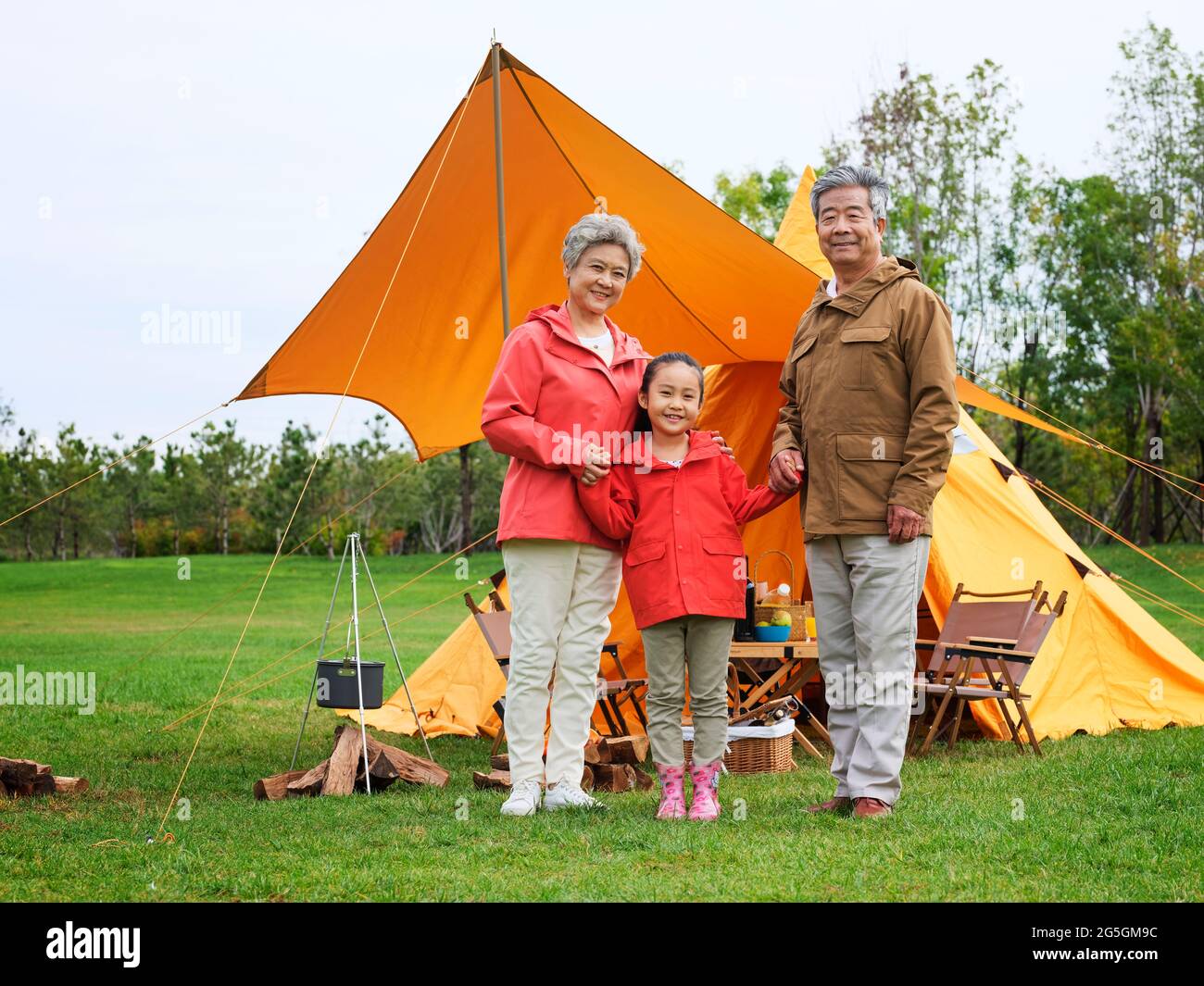Les grands-parents et petits-enfants heureux prennent une photo de groupe en plein air de haute qualité Banque D'Images