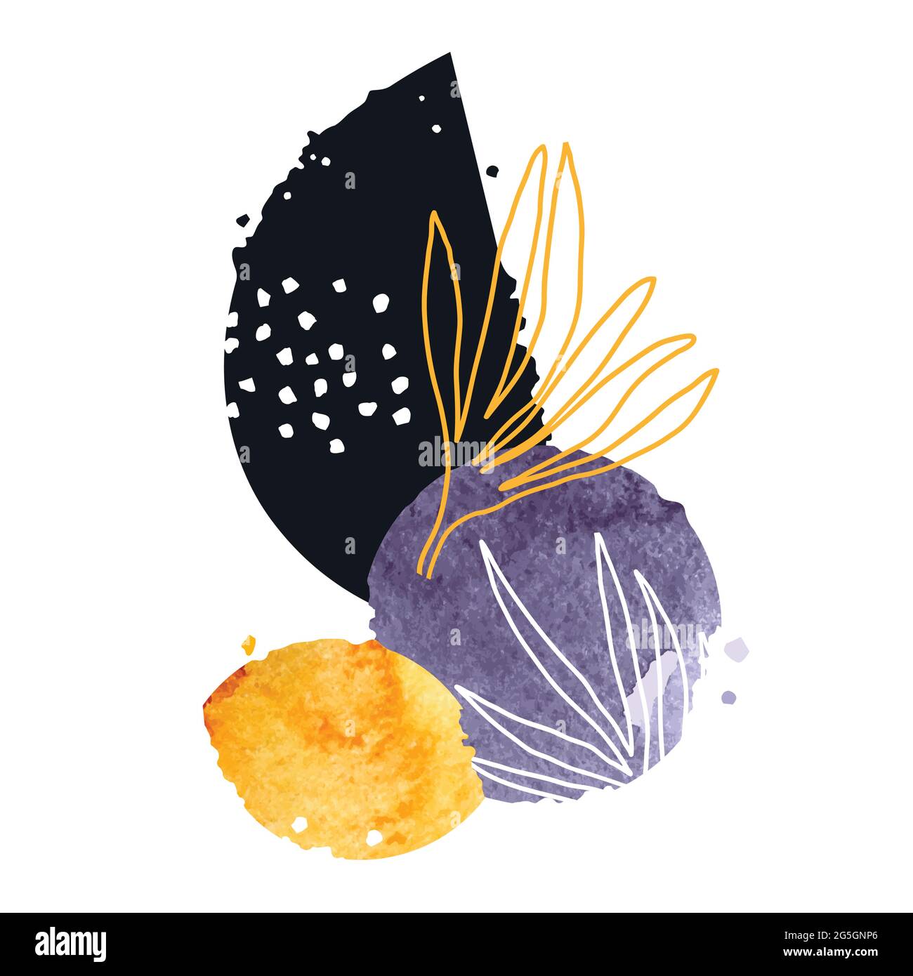 Arrière-plan artistique abstrait avec taches d'aquarelle et éléments fleuris dessinés à la main. Des œuvres d'art créatives et tendance pour la décoration murale et les cartes postales Illustration de Vecteur