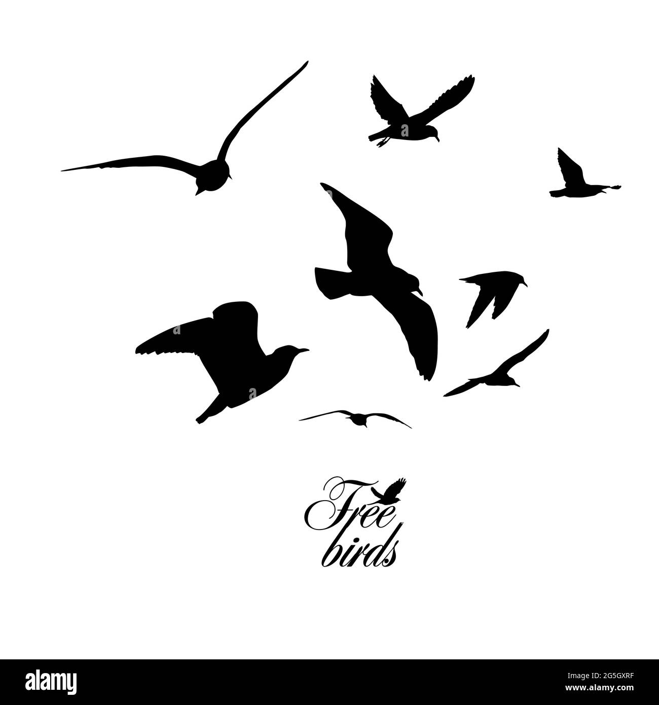 Mouettes volantes. Oiseaux libres. Illustration vectorielle Illustration de Vecteur