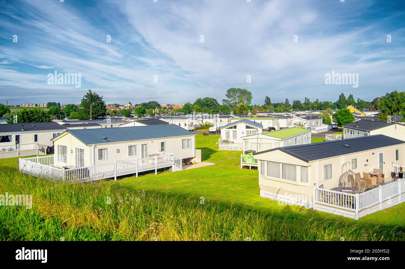 Caravanes statiques en Angleterre. Banque D'Images