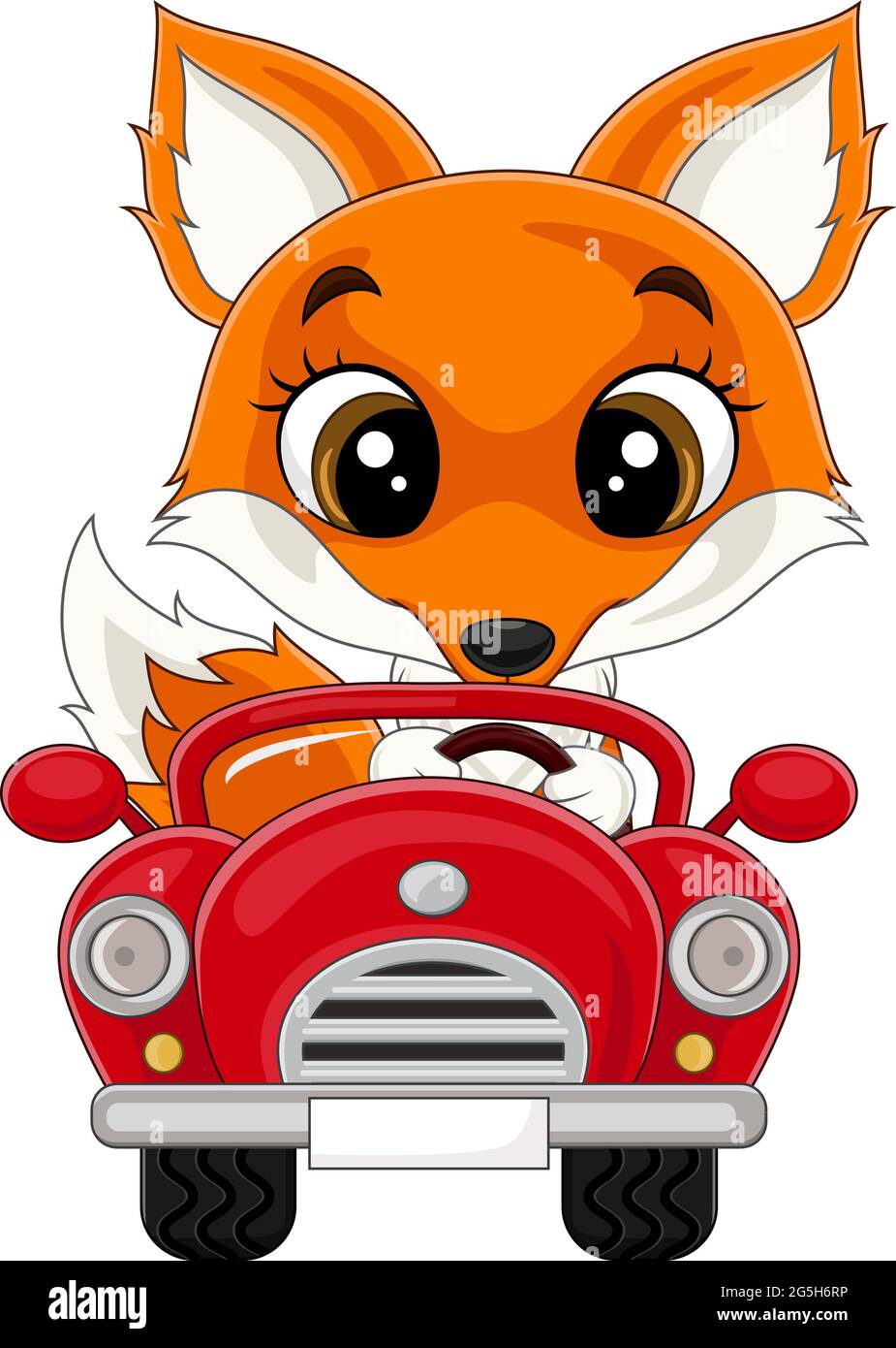 Dessin Anime Bebe Renard Conduite Voiture Rouge Image Vectorielle Stock Alamy