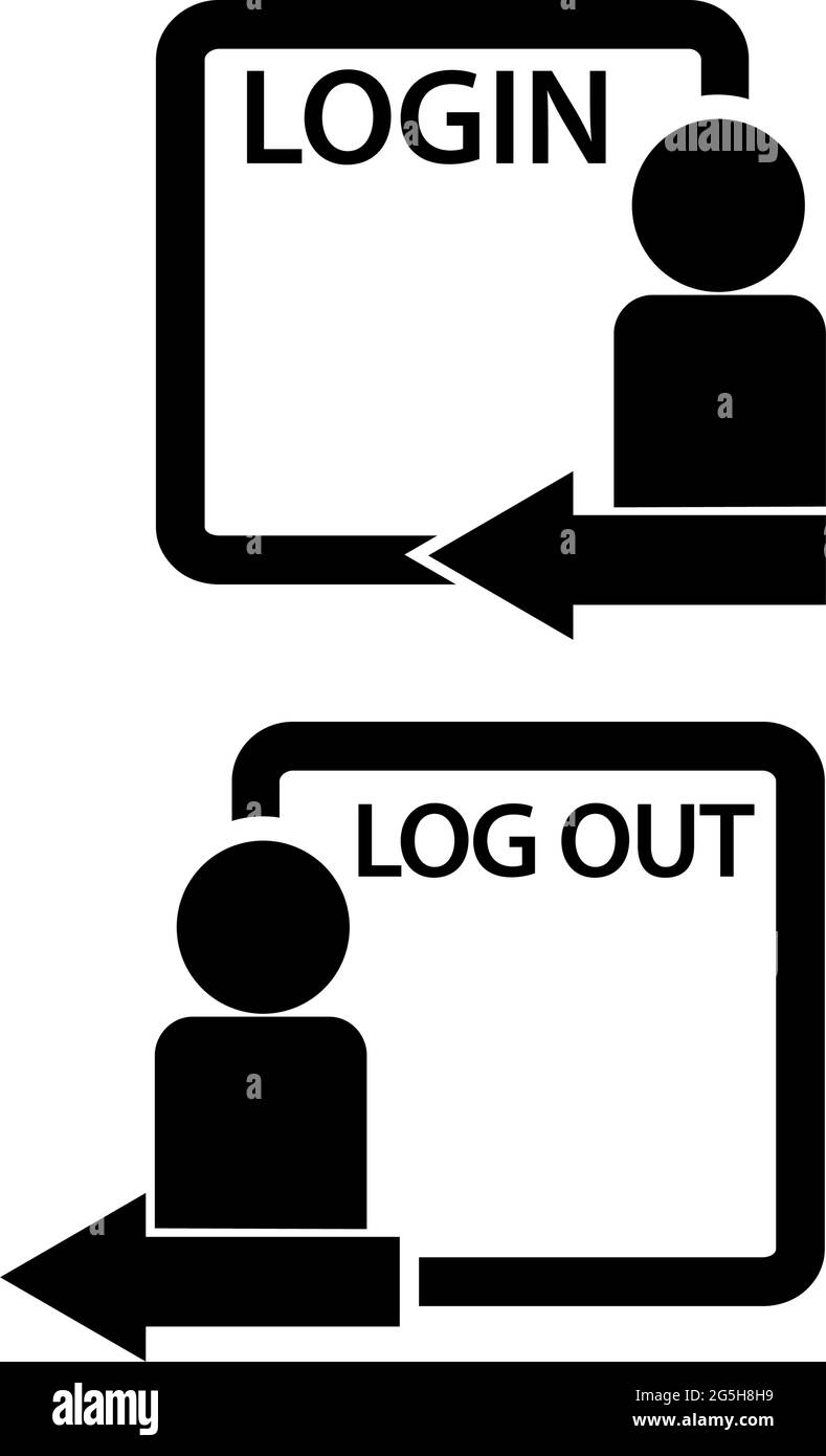 Icône de connexion et de déconnexion avec personnes et flèche. Conception plate. Illustration de Vecteur