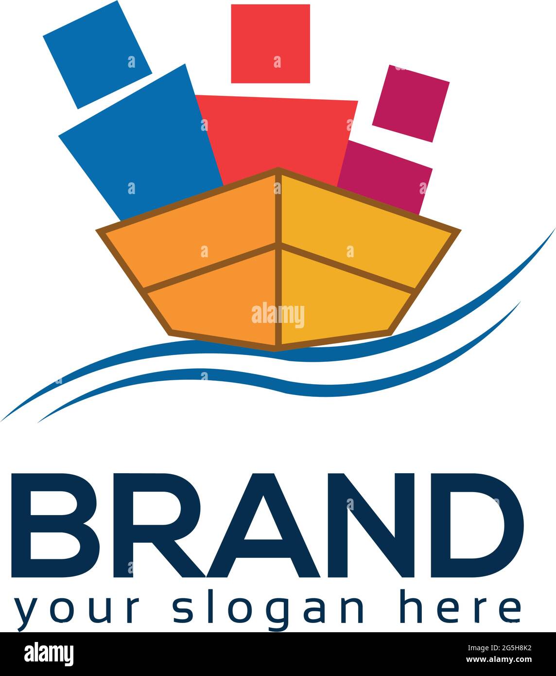 Modèle de logo bateau et amour, icône de vecteur. Le navire transporte beaucoup de suiveurs Illustration de Vecteur