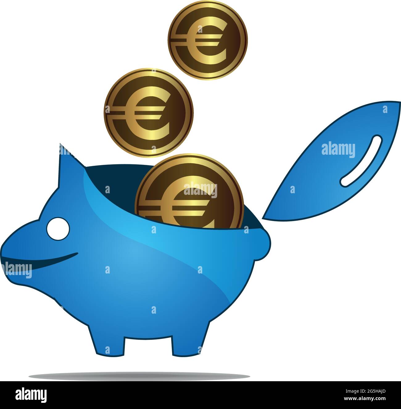 Piggy Bank et Euro. Icônes de la banque de porc bleue. Illustration de Vecteur