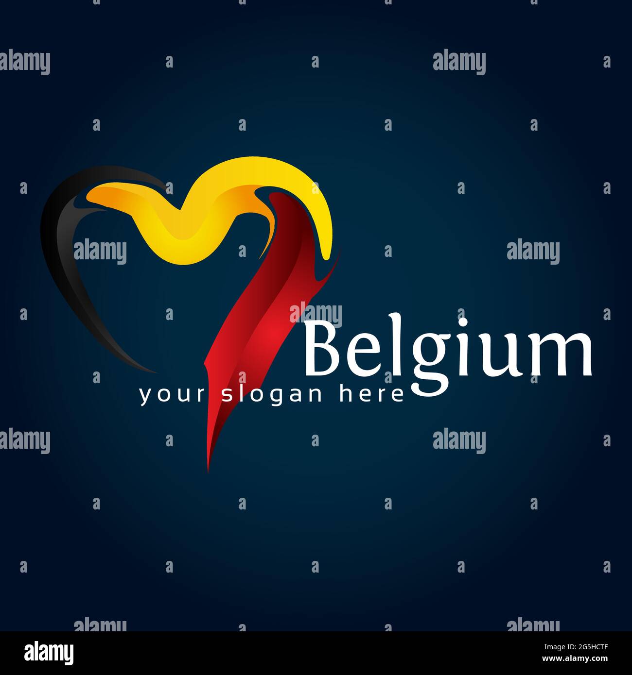 Vecteur coeur drapeau belge. Illustration vectorielle sur fond bleu dégradé. Illustration de Vecteur
