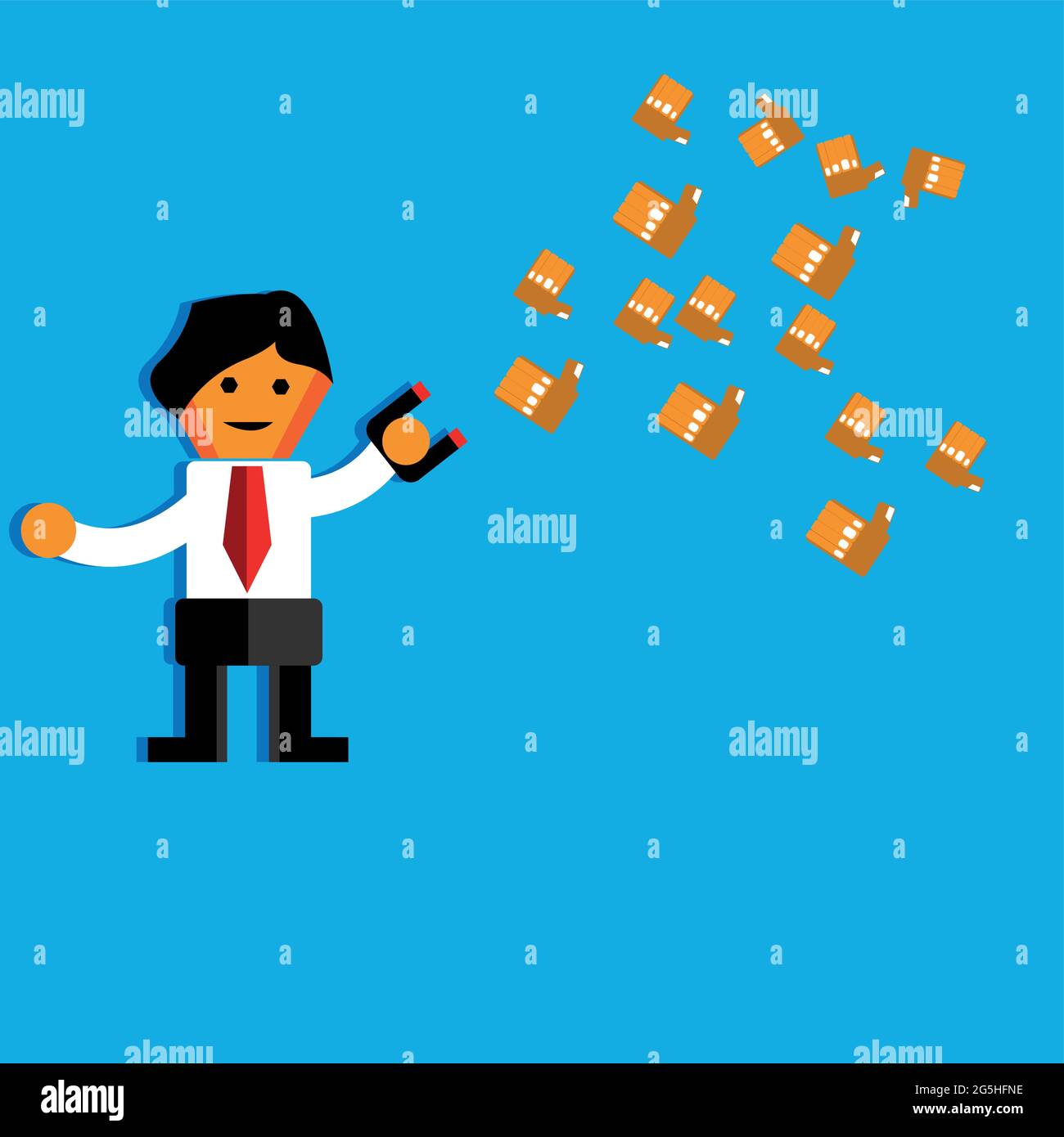 Office Worker essayant de prendre de l'argent volant avec MagNet.The Vector Illustration montre le concept de la façon de gagner beaucoup d'argent. Illustration de Vecteur