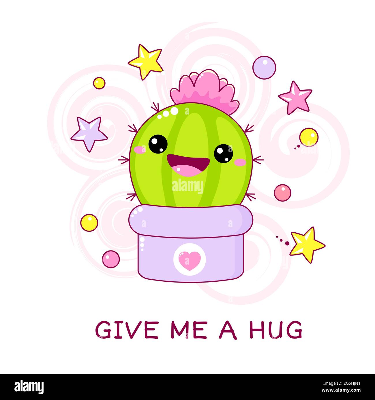 Donnez-moi un câlin. Kawaii cactus demandant des hugs. Affiche pour la garderie, carte de vœux, imprimé, bannière pour l'intérieur de la maison, t-shirt enfant. Illustration vectorielle EPS Illustration de Vecteur