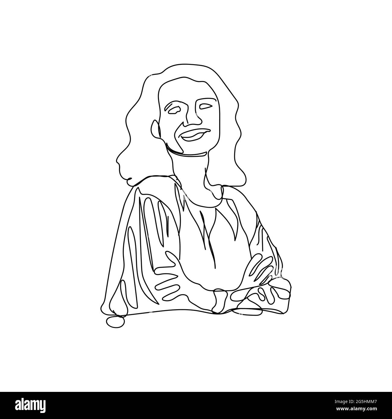 Femme d'affaires moderne attrayante avec Smiley face One Line Art Illustration de Vecteur