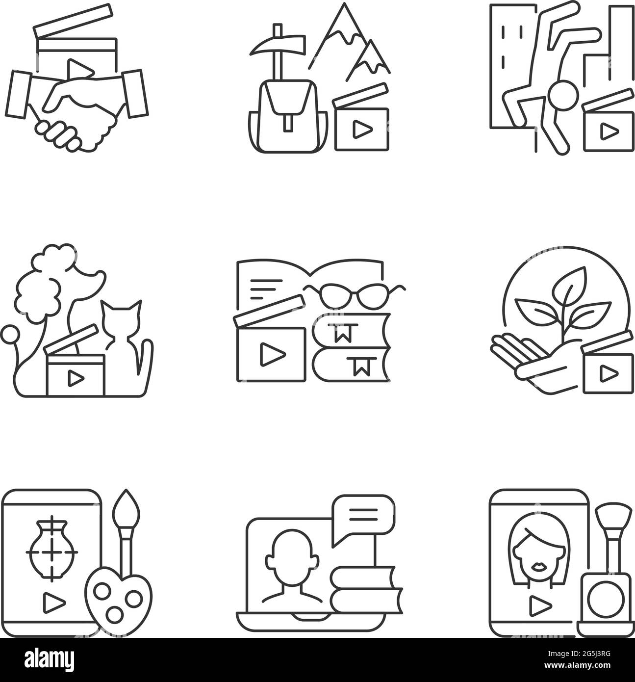 Ensemble d'icônes linéaires de contenu vidéo Illustration de Vecteur