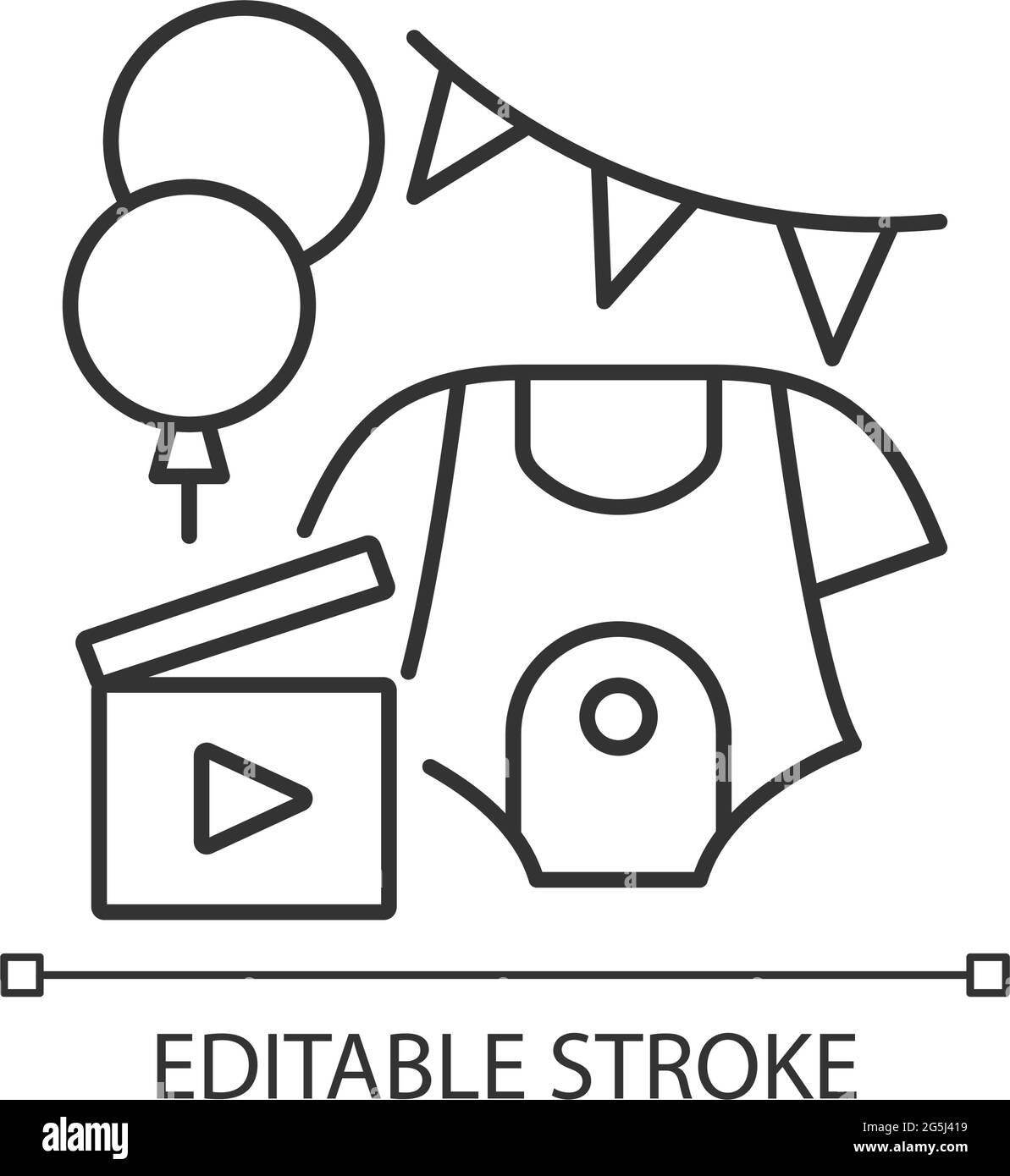 Icône linéaire vidéo de fête de douche de bébé Illustration de Vecteur