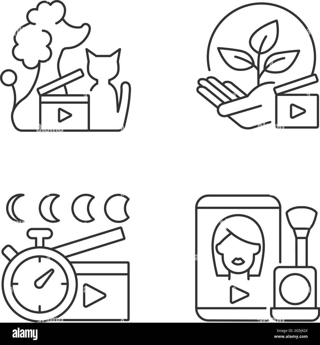 Jeu d'icônes linéaires en ligne vidéo Illustration de Vecteur