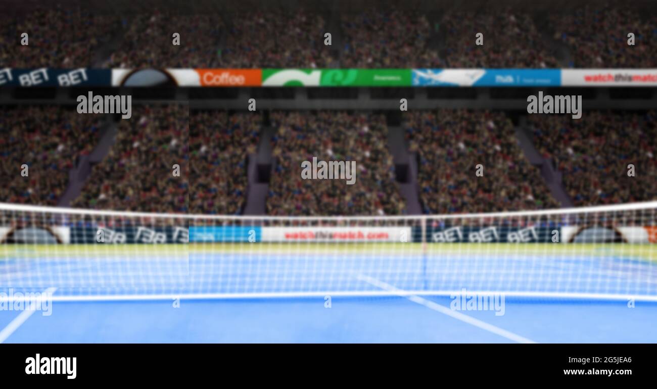 Composition d'un court de tennis vide avec filet au stade Banque D'Images