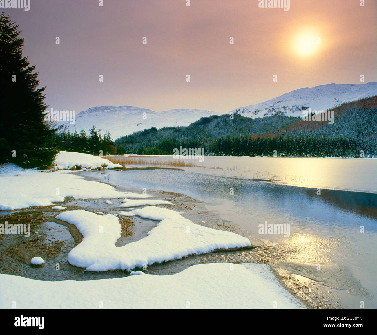 Royaume-Uni, Écosse, Glen Ogle, neige d'hiver, Banque D'Images