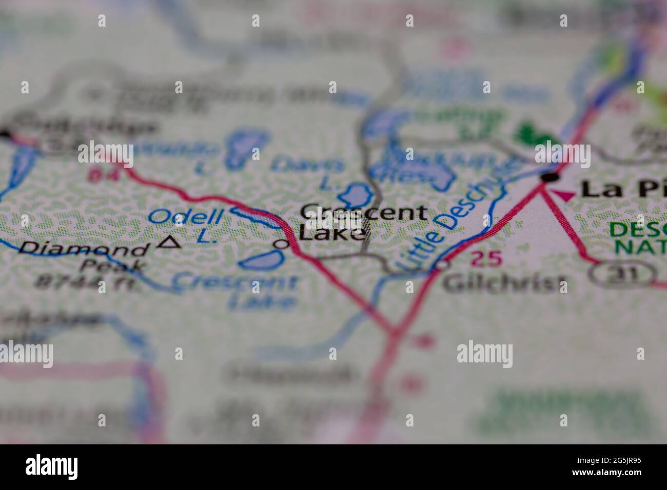 Crescent Lake Oregon Etats-Unis sur une carte de la géographie ou une carte routière Banque D'Images