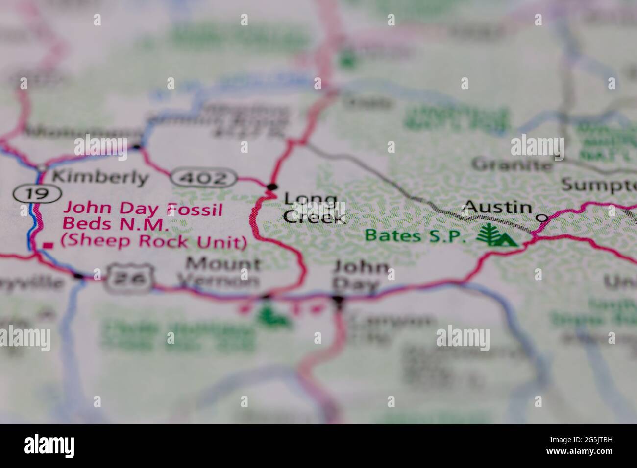 Long Creek Oregon Etats-Unis sur une carte de la géographie ou une carte routière Banque D'Images