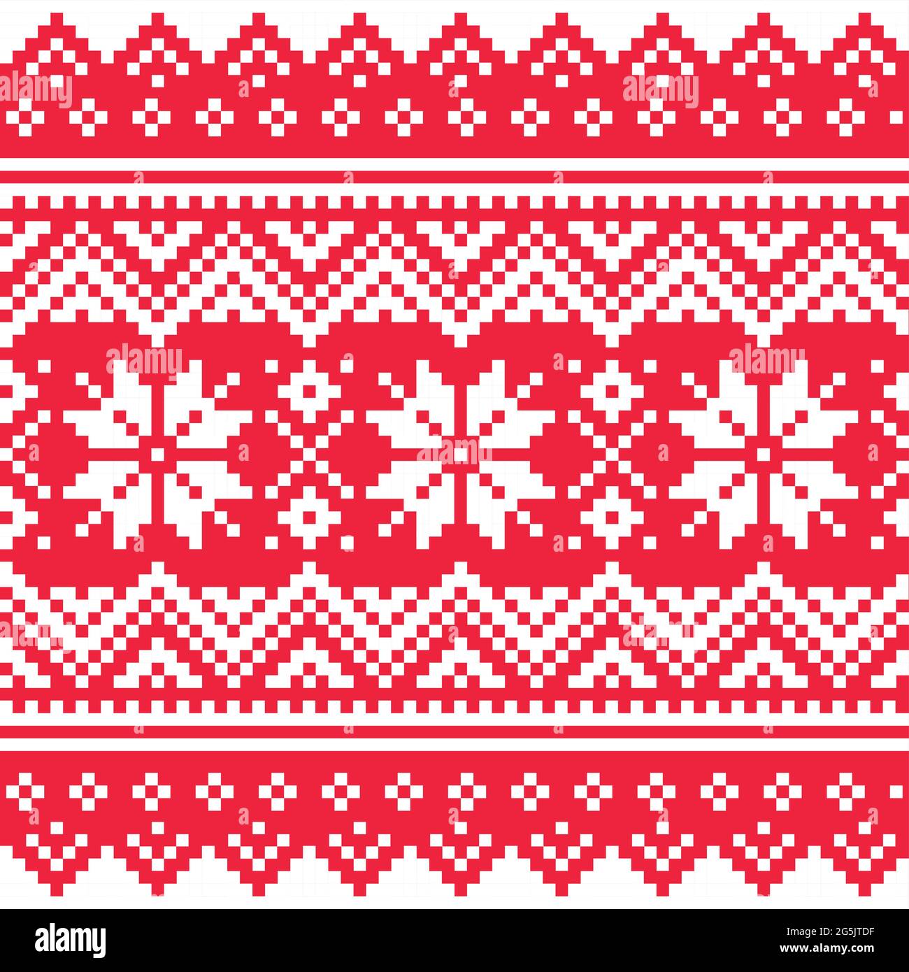 Motif de Noël sans couture, imprimé rouge et blanc de fête inspiré des Sâmes, motif art populaire de Laponie, tricot traditionnel et embro Illustration de Vecteur