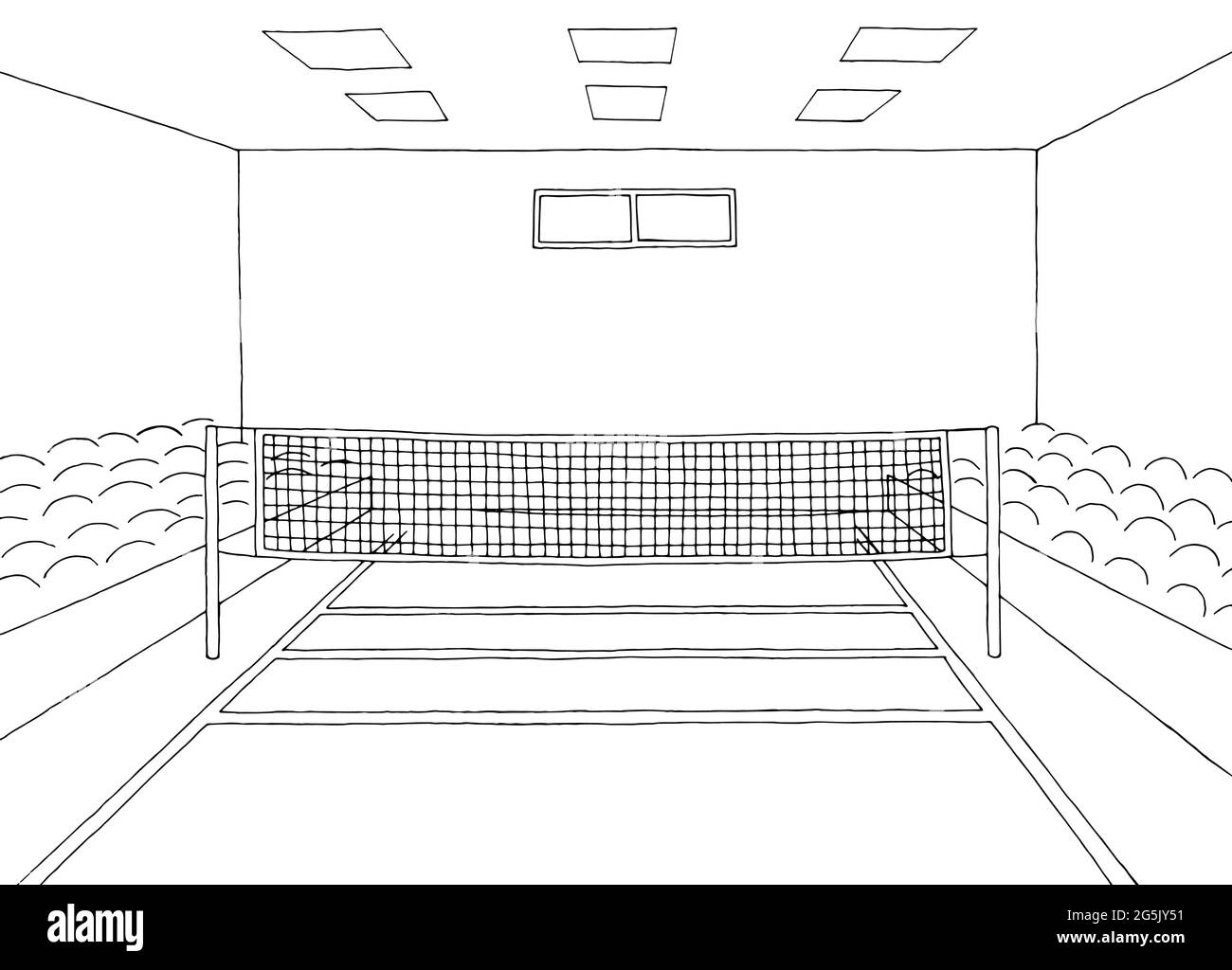 Volley gym sport intérieur graphique noir blanc esquisse illustration vecteur Illustration de Vecteur